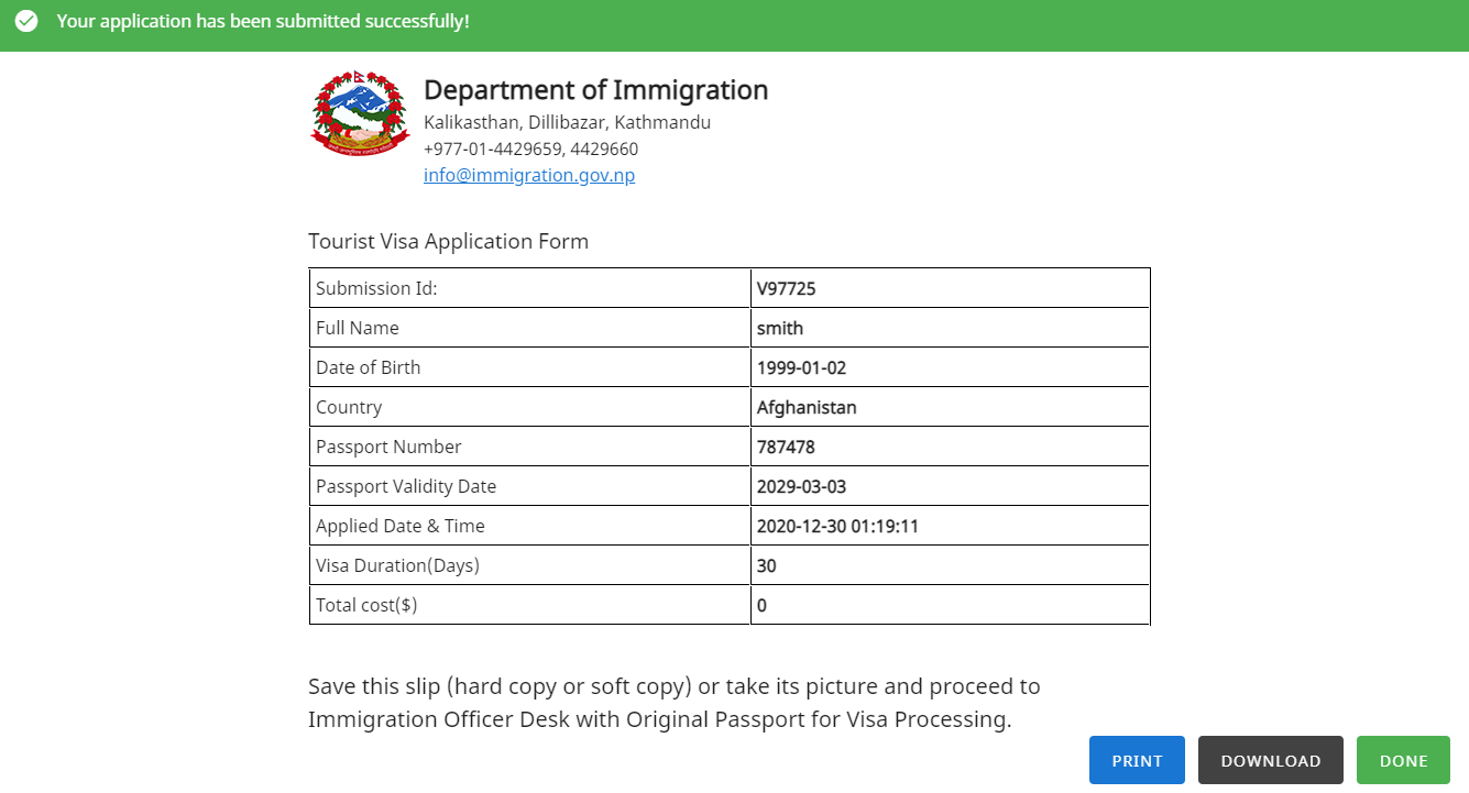 Tourist Visa Application Form