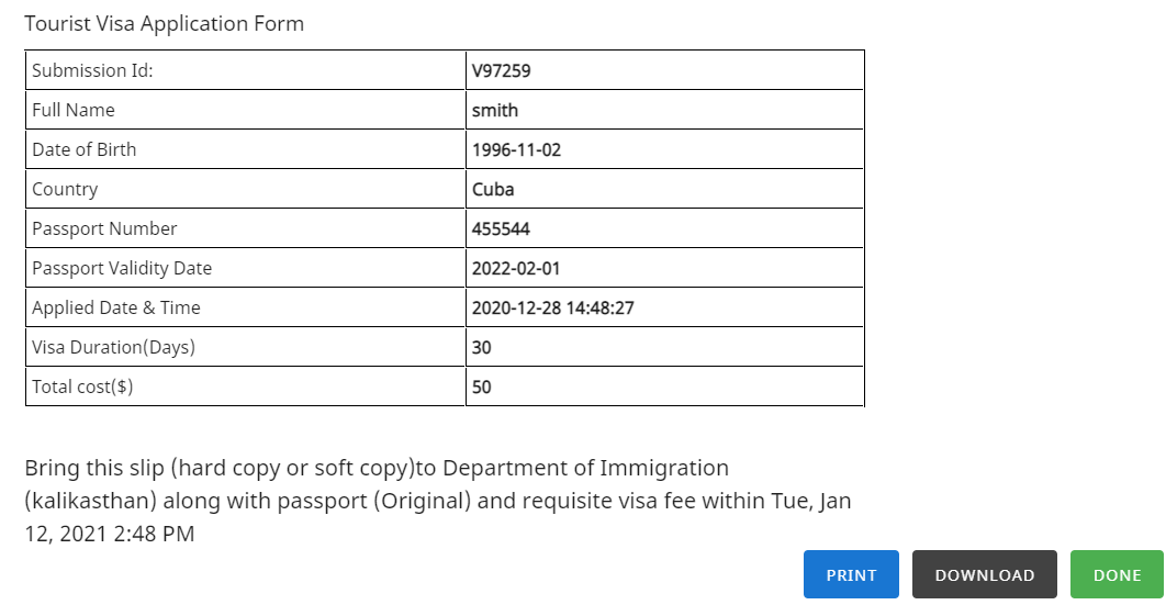 Tourist Visa Application Form
