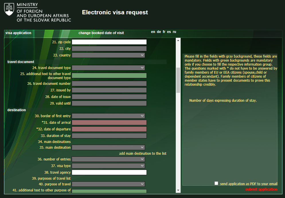 Electronic Visa Request