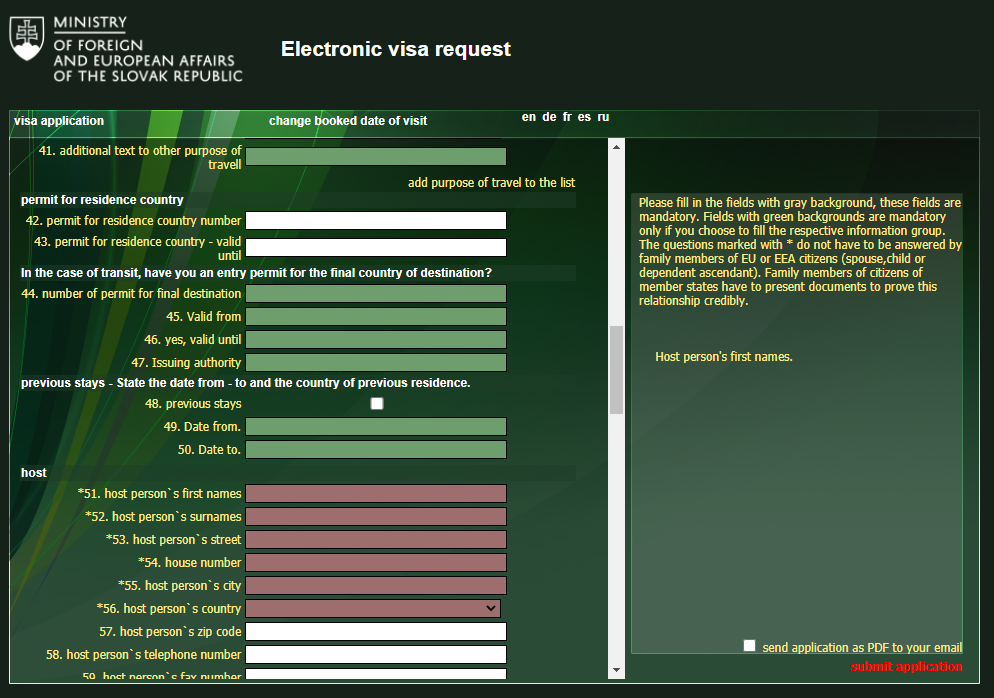 Electronic Visa Request