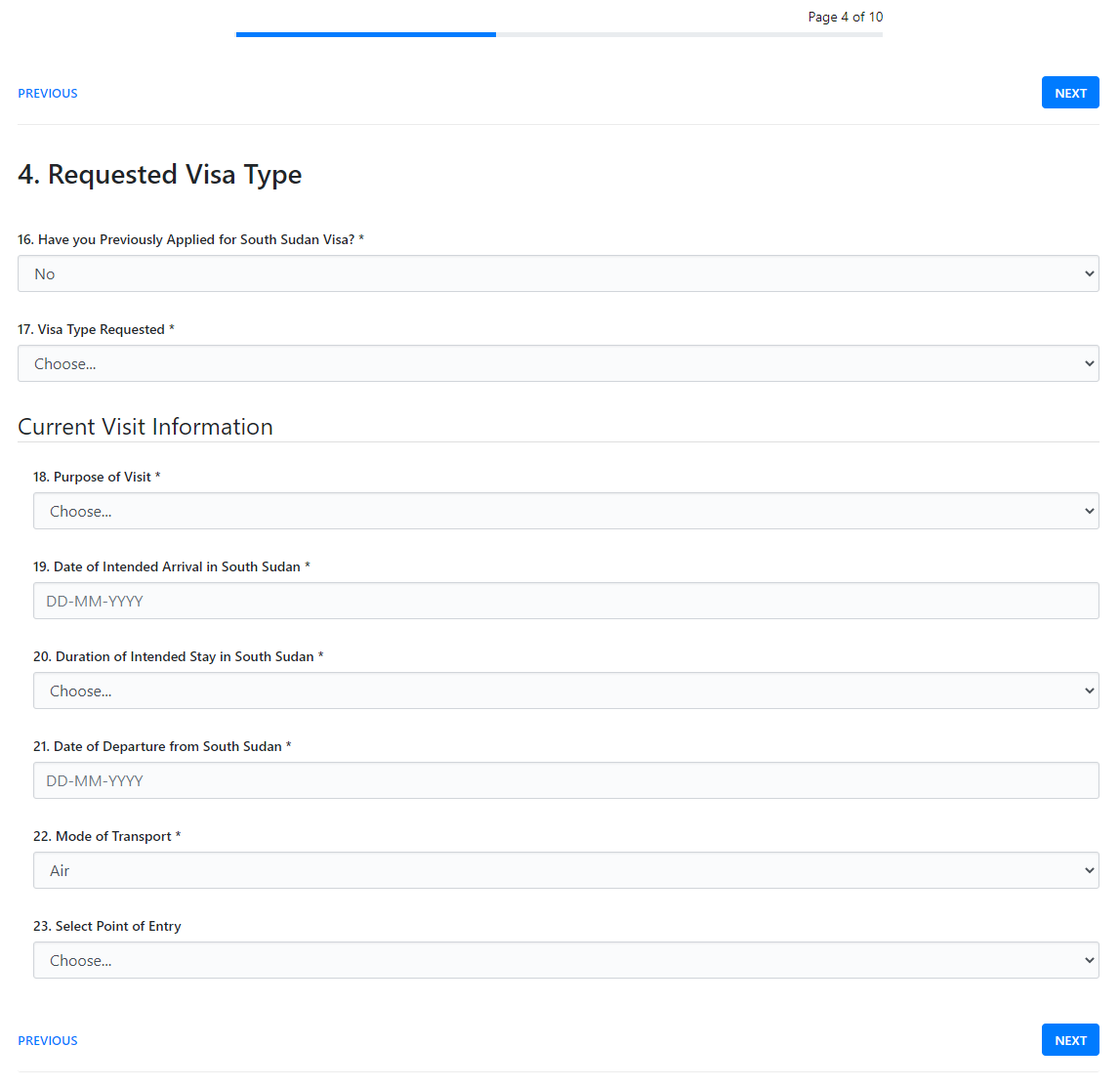 Request Visa Type