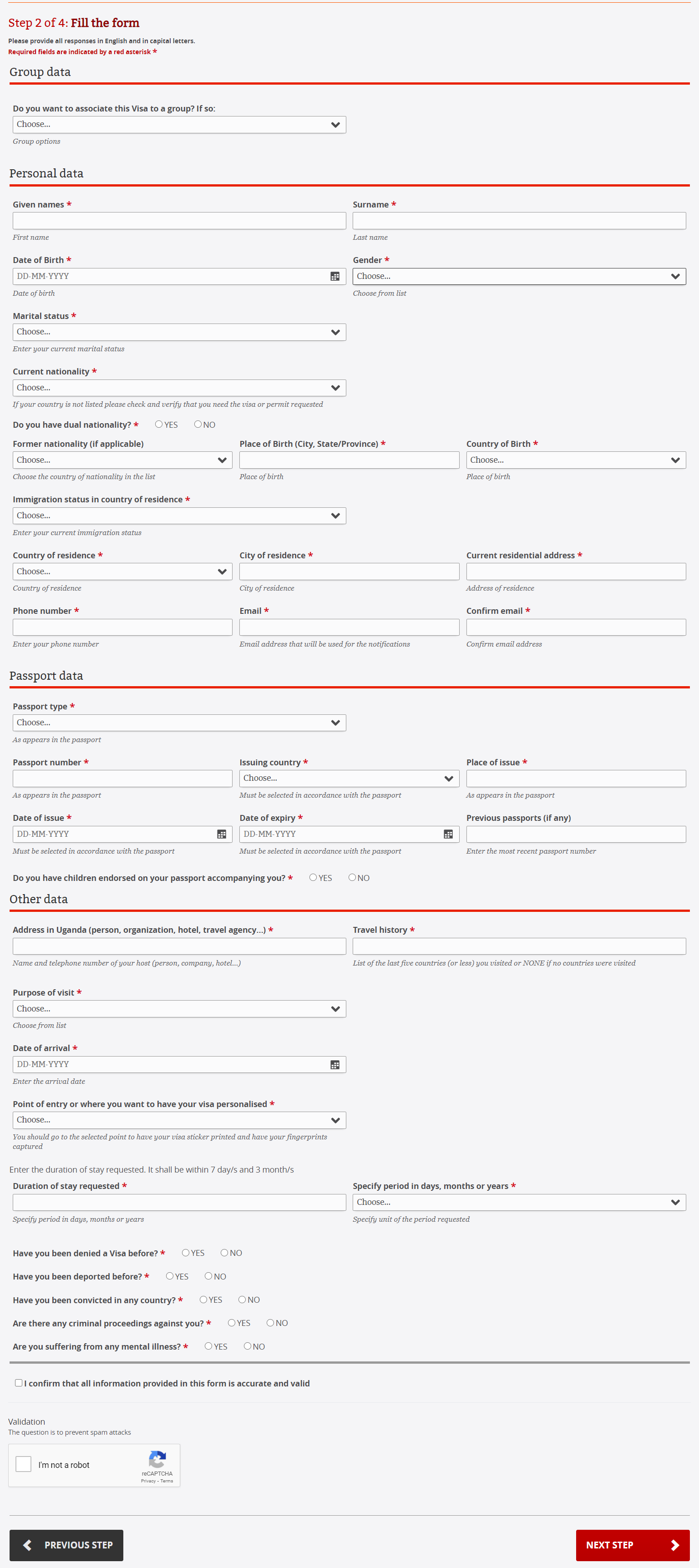 Fill the form