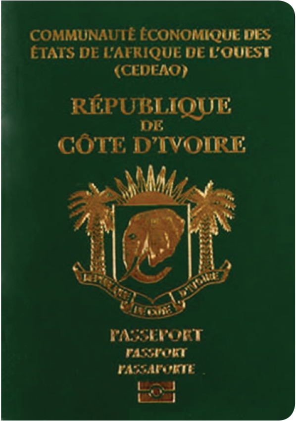 A regular or ordinary cote d'ivoire passport - Front side