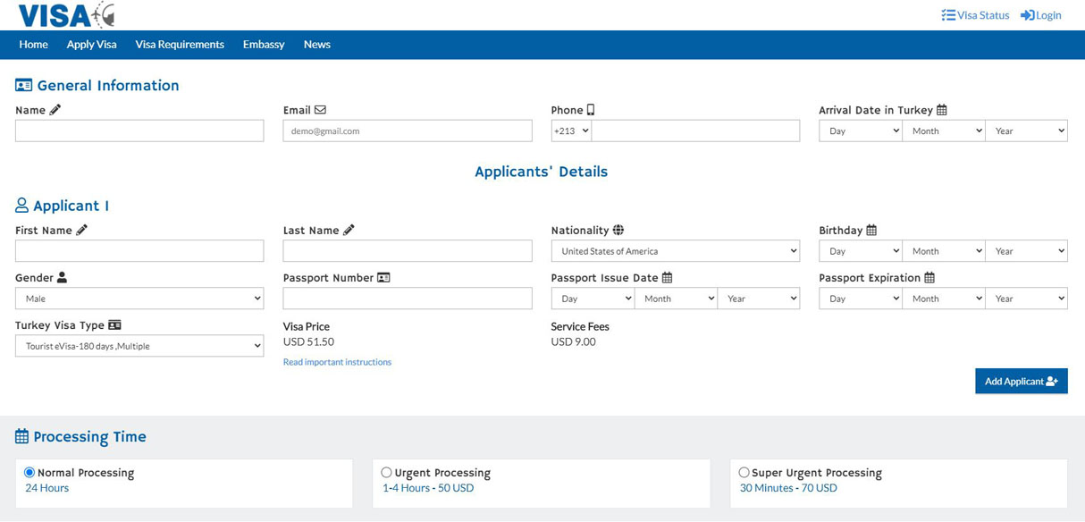 Turkish evisa application