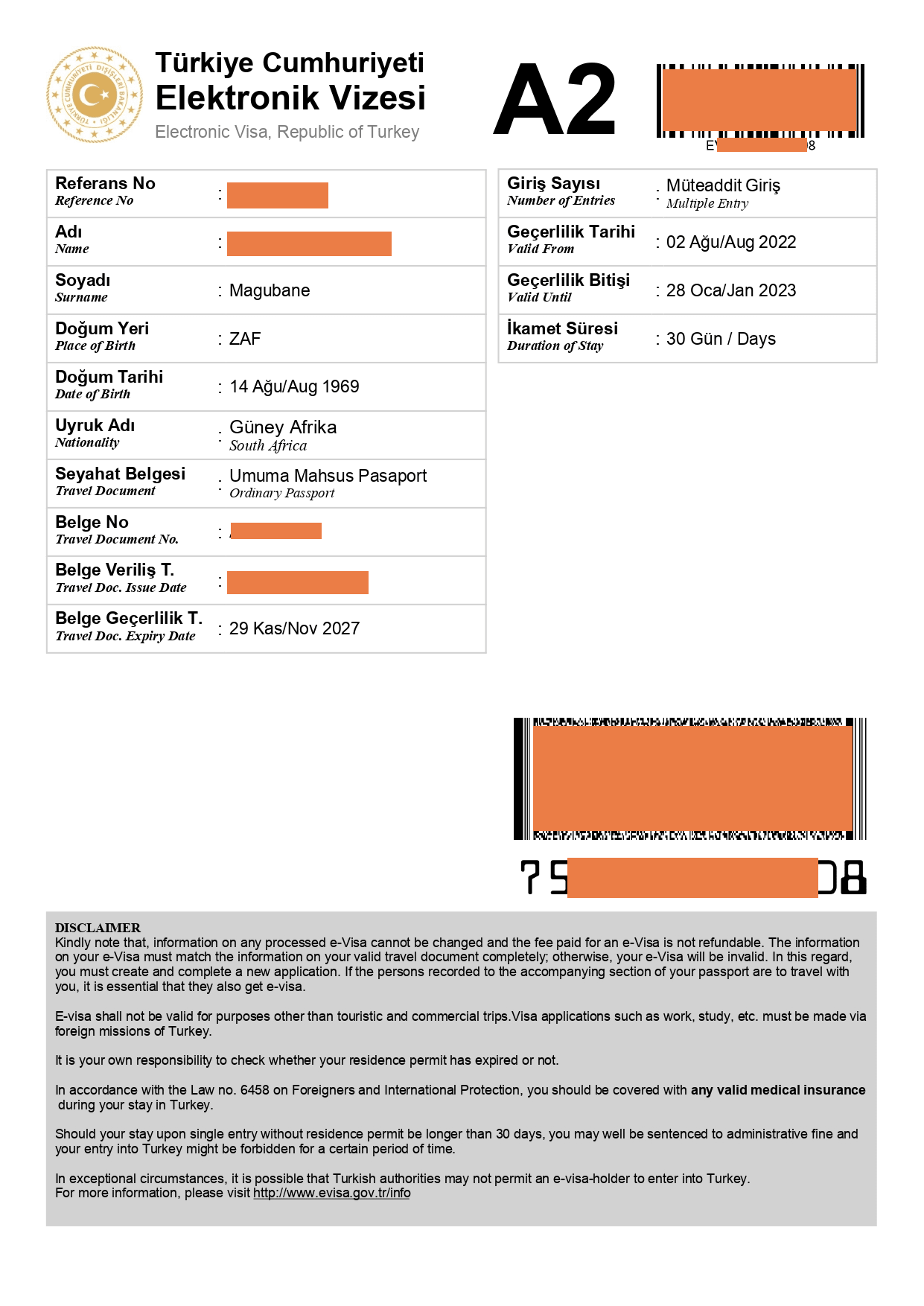 Example Turkey e visa